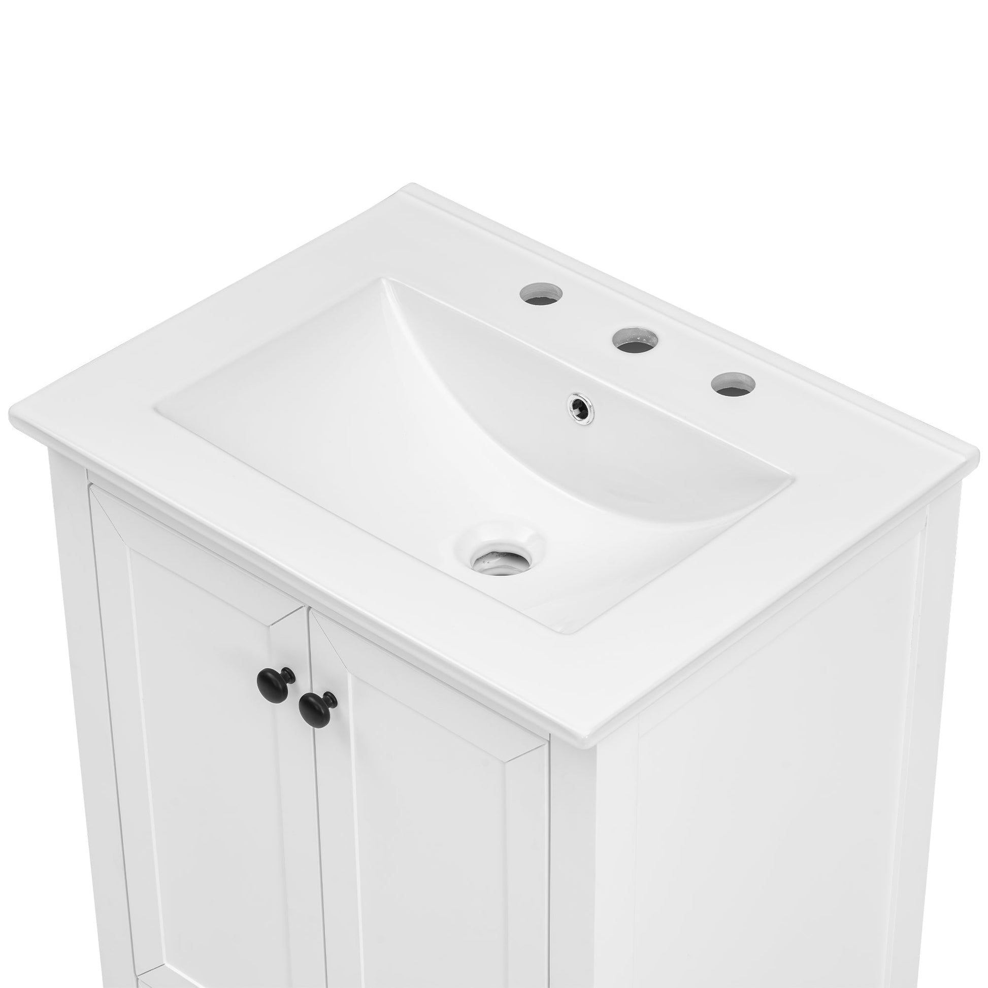 24" Bathroom Vanity with Sink, Bathroom Vanity Cabinet with One Drawer and Doors, Solid Wood and MDF, White - Korvel