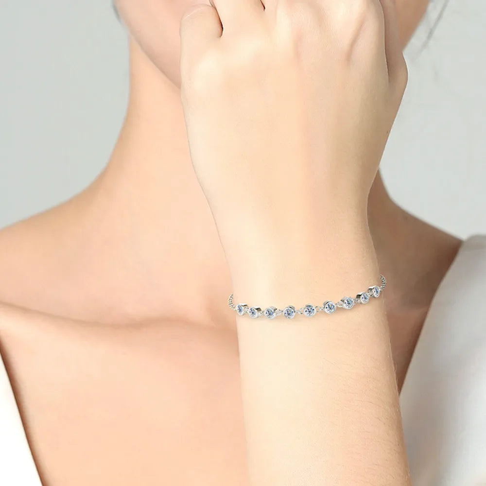 Inlaid Moissanite 925 Sterling Silver Bracelet - Korvel