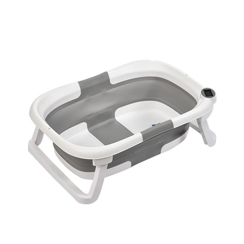 Children's lying Bathtub Portable Folding Plastic Household Newborn Baby care Small size baby tubs three fold bathtub with temperature display - Korvel