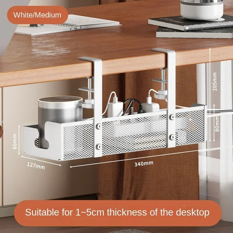 No-drill under-desk cord rack: metal mesh, high-load cable holder. - Korvel