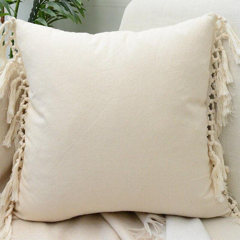Tassels Cushion Cover 45x45cm Beige White Pillow Covers Decorative Pillow Case Square Home Boho Decor Macrame Pillowcase - Korvel