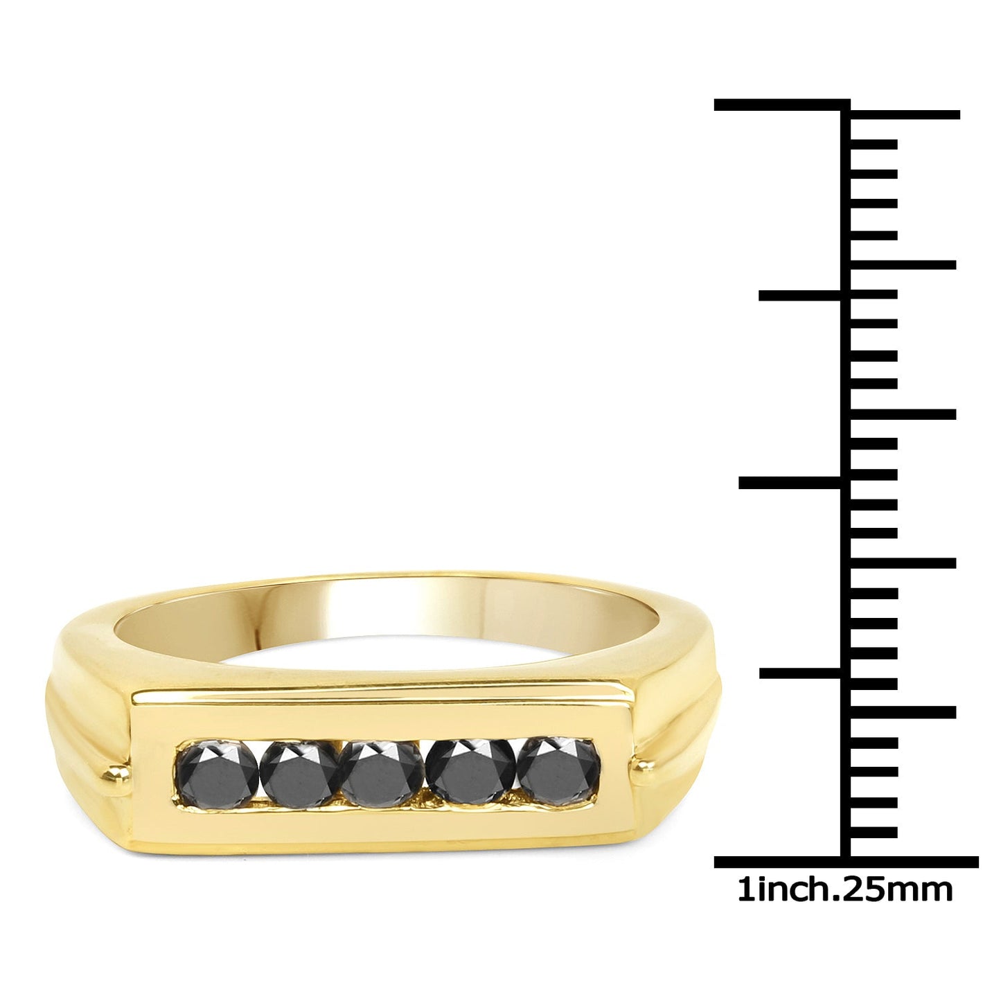 Bague en Argent Sterling Plaqué Or Jaune 14K avec Diamants Noirs