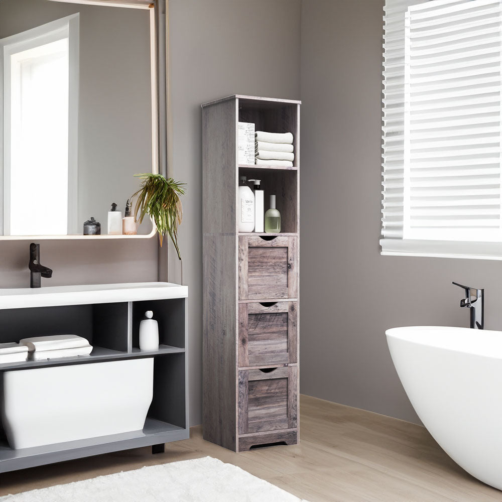 Armoire de salle de bain grise élégante avec 3 tiroirs et 2 étagères