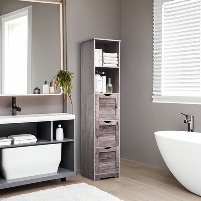 Elegant Grey Bathroom Floor Cabinet with 3 Drawers and 2 Shelves