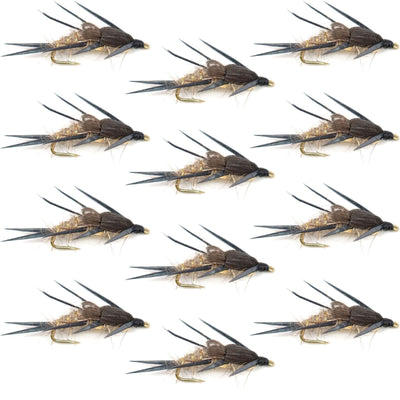 Premium Double Bead Gold Ribbed Hare's Ear Nymph Flies - Ideal for Trout & Bass - 12 Pack Size 8 - Korvel
