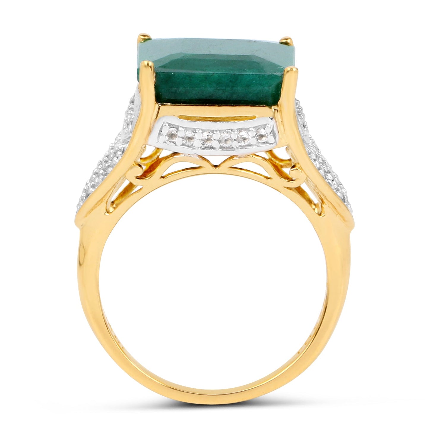 8.70 Carat Dyed Emerald & White Topaz Sterling Silver Ring