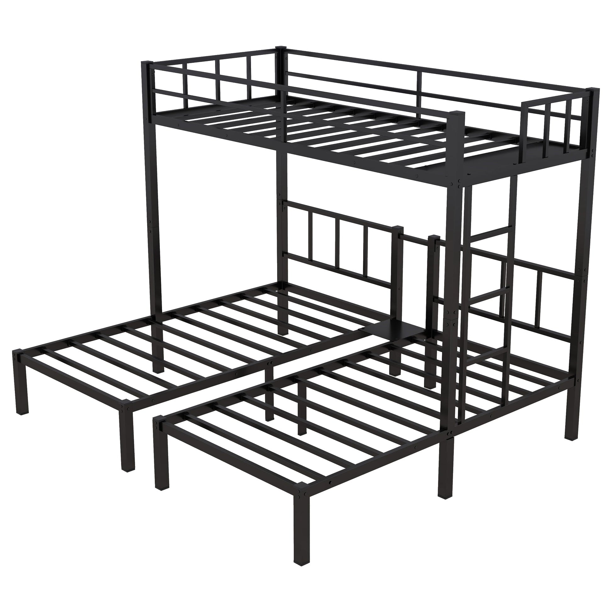 Twin over Twin & Twin Bunk Beds for 3, Twin XL over Twin & Twin Bunk Bed Metal Triple Bunk Bed, Black - Korvel