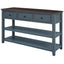 Retro Design Console Table with Two Open Shelves, Pine Solid Wood Frame and Legs for Living Room (Navy) - Korvel