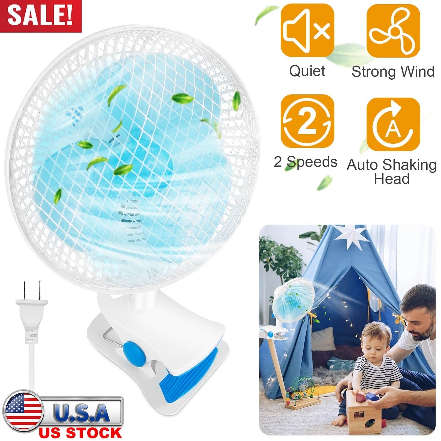 Gbruno Clip On Fan - 2 Speed Adjustable Personal Fan