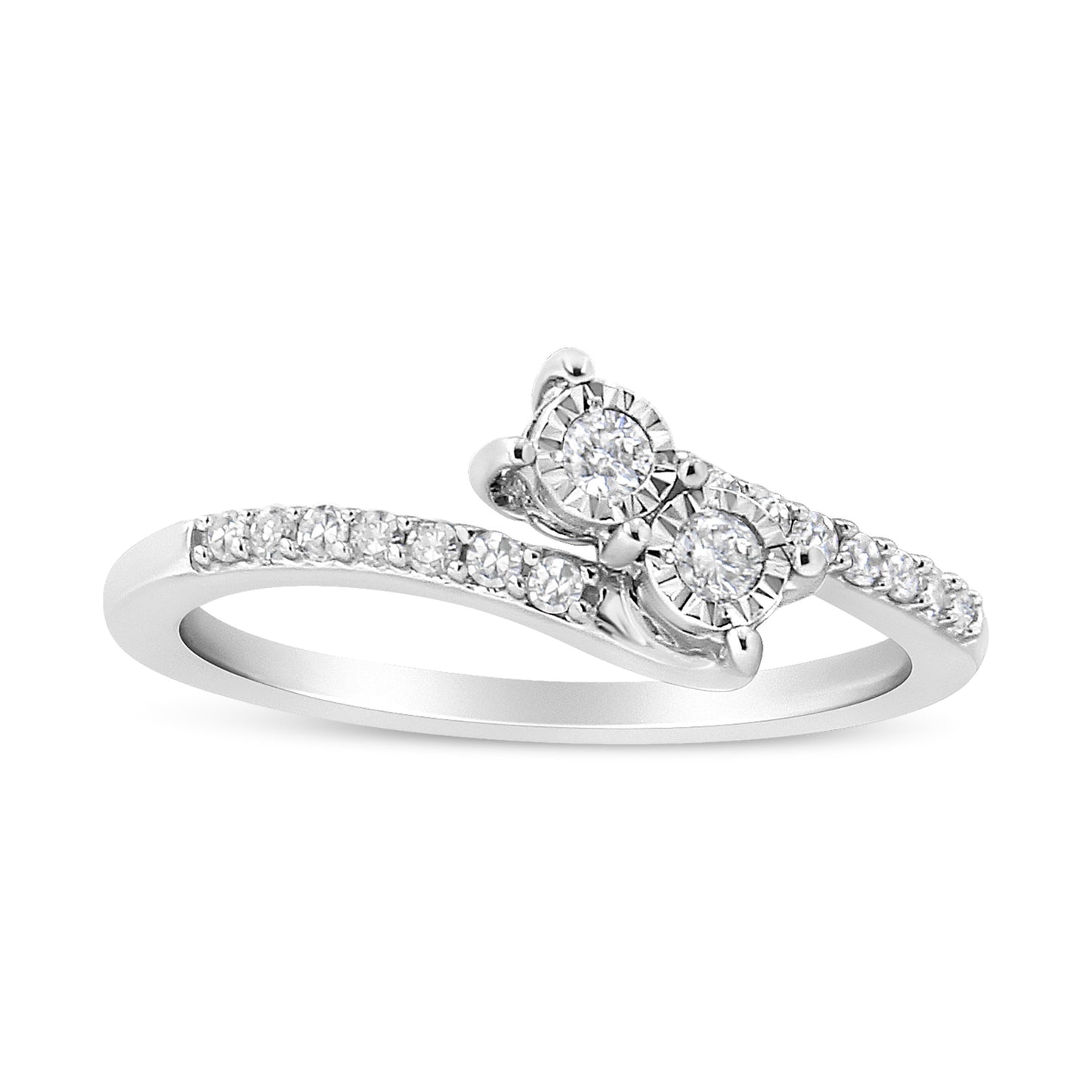 10K White Gold Two-Stone Diamond Engagement Ring - Size 7