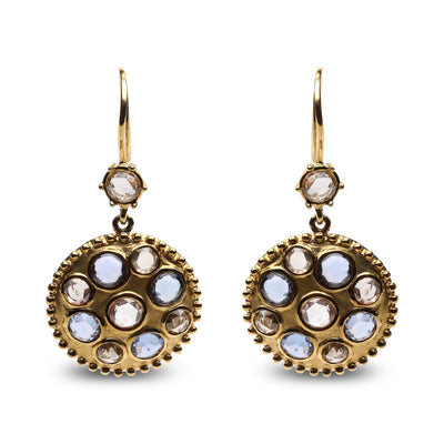 Pendientes Colgantes de Diamante y Zafiro Azul en Oro Amarillo de 18K