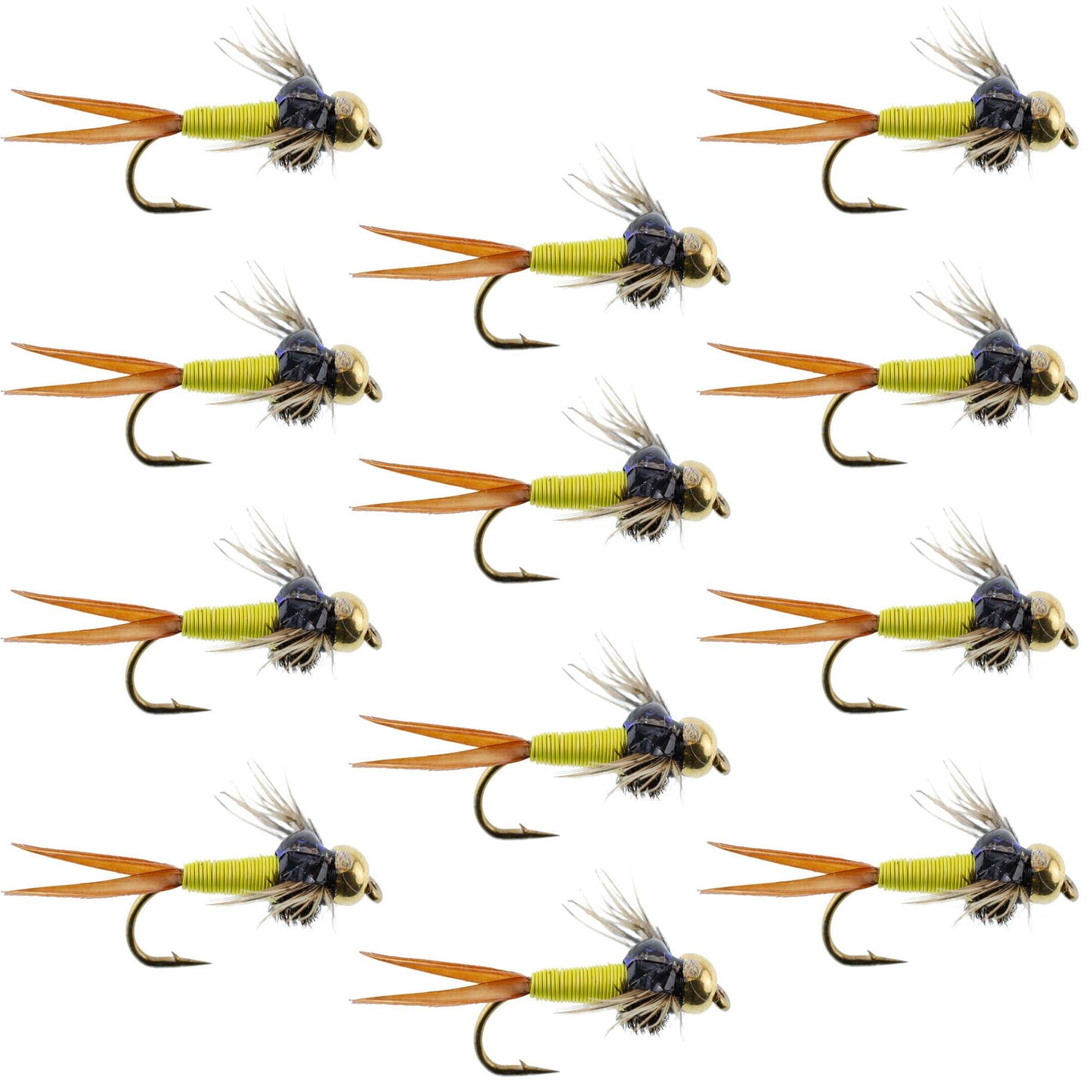 Hot Yellow Copper John Nymph Flies - 12 Pack for Trout Fishing - Korvel