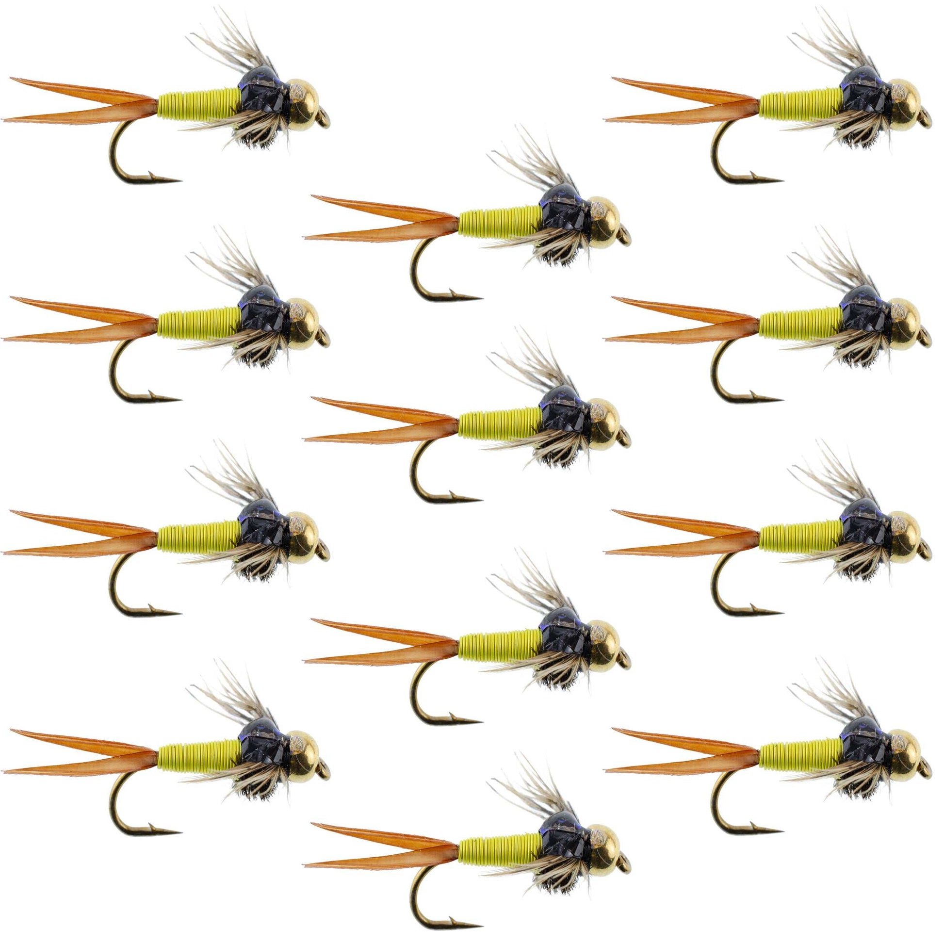 Hot Yellow Copper John Nymph Flies - 12 Pack for Trout Fishing - Korvel