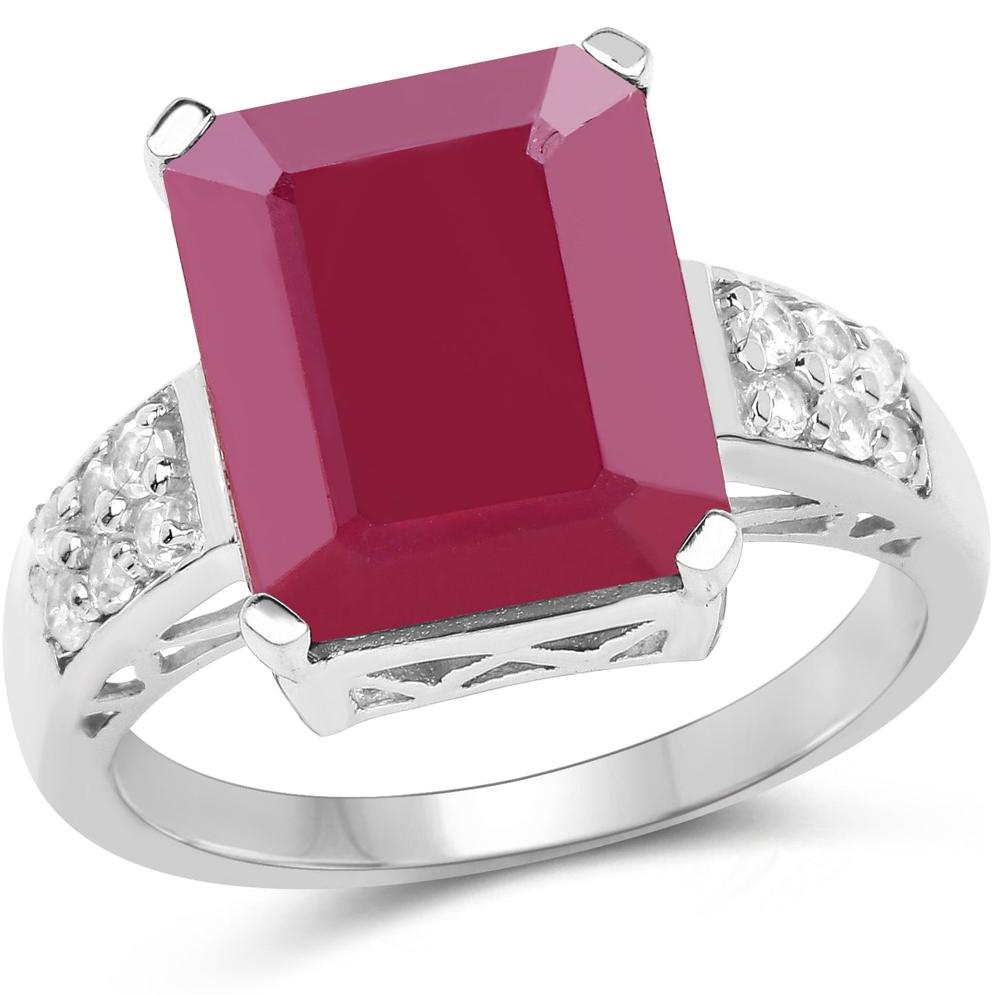 Bague de fiançailles en argent sterling avec rubis de 7,26 carats et topaze blanche
