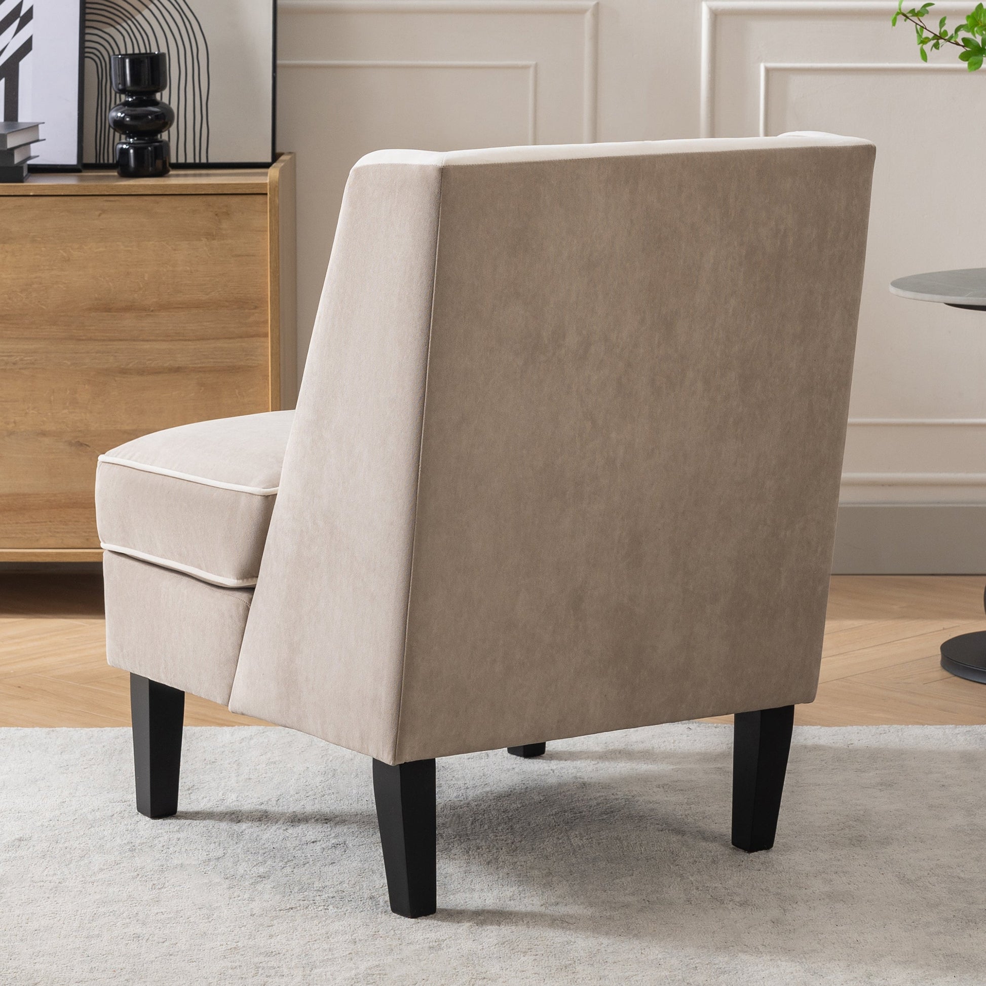 Velvet Upholstered Accent Chair with Cream Piping, Tan and Cream - Korvel