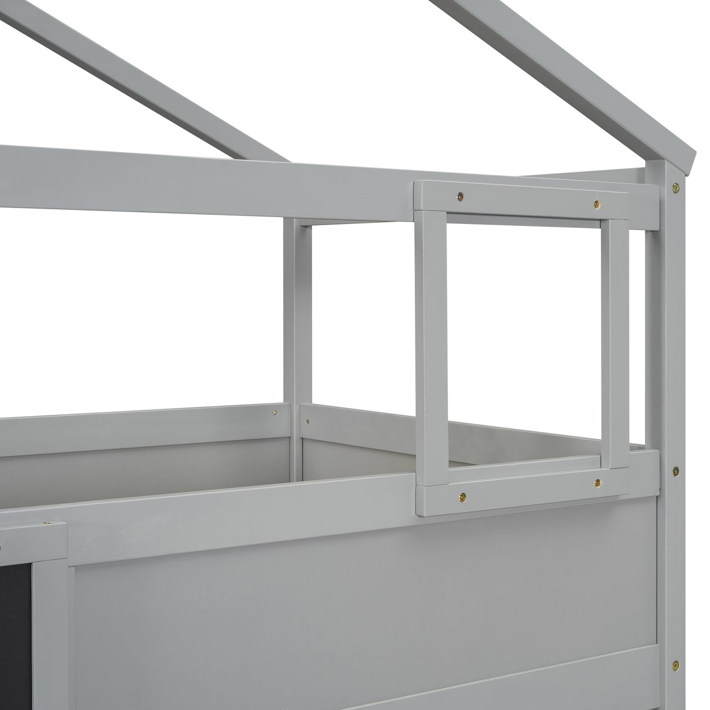 Twin over Full House Bunk Bed with Storage Staircase and Blackboard Gray - Korvel