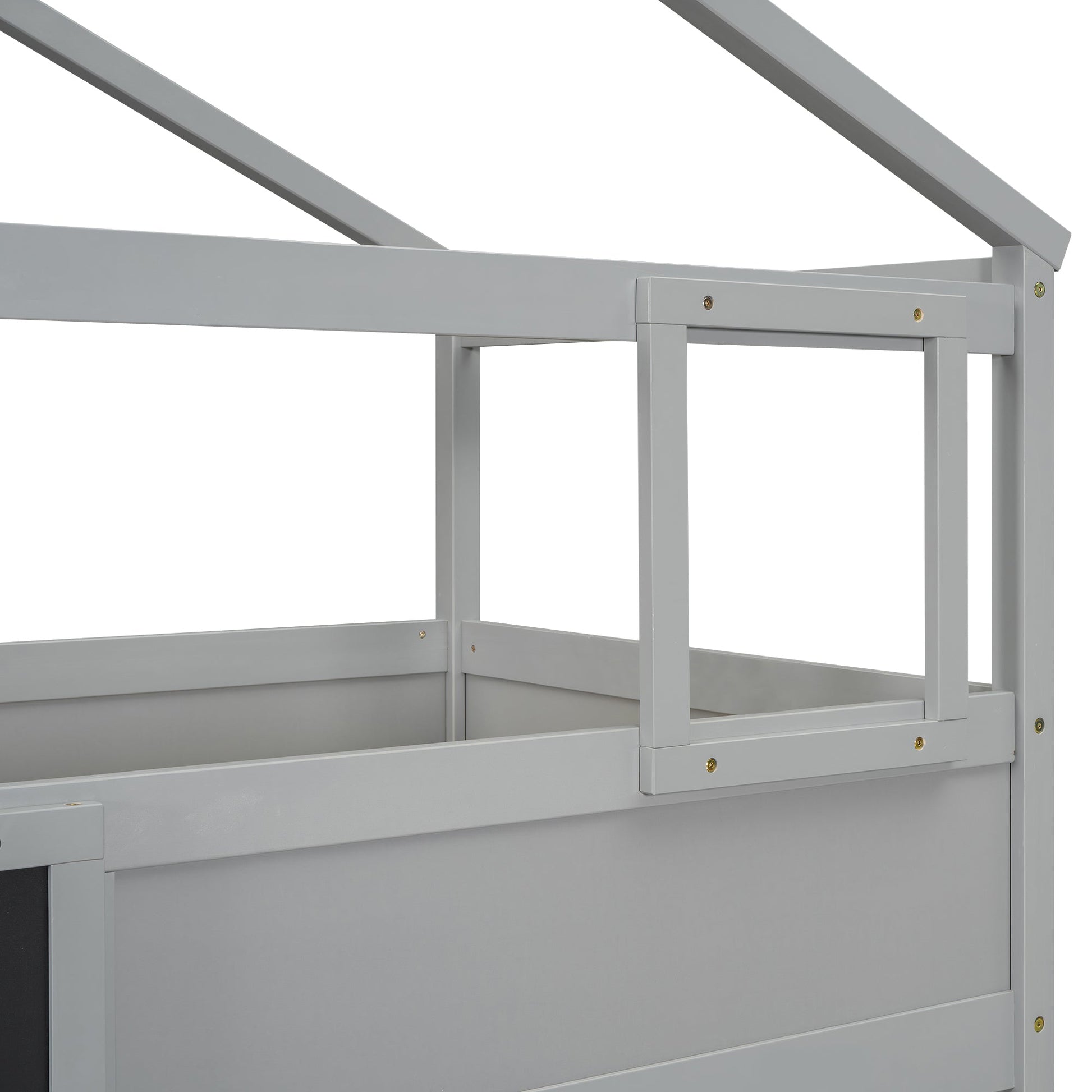 Twin over Full House Bunk Bed with Storage Staircase and Blackboard Gray - Korvel