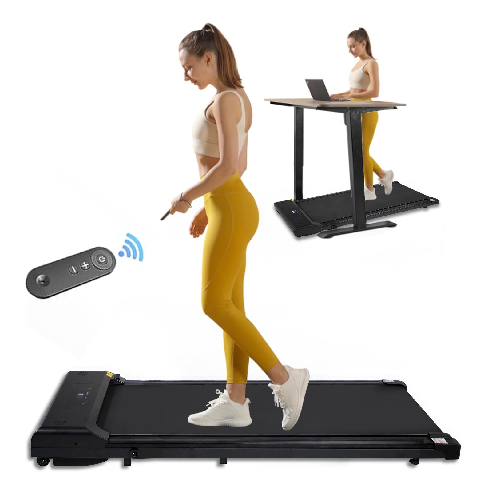 Portable treadmill with remote control, a 240 pound walking and jogging machine, and a black capacity - Korvel