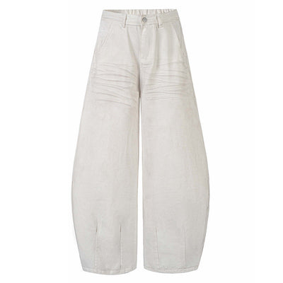 Distressed Denim Tapered Pants with Punk Pocket Design