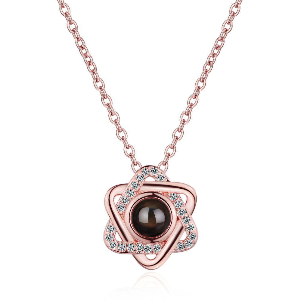Necklace, female star pendant, 100 language projection, memories of love, short collarbone chain - Korvel