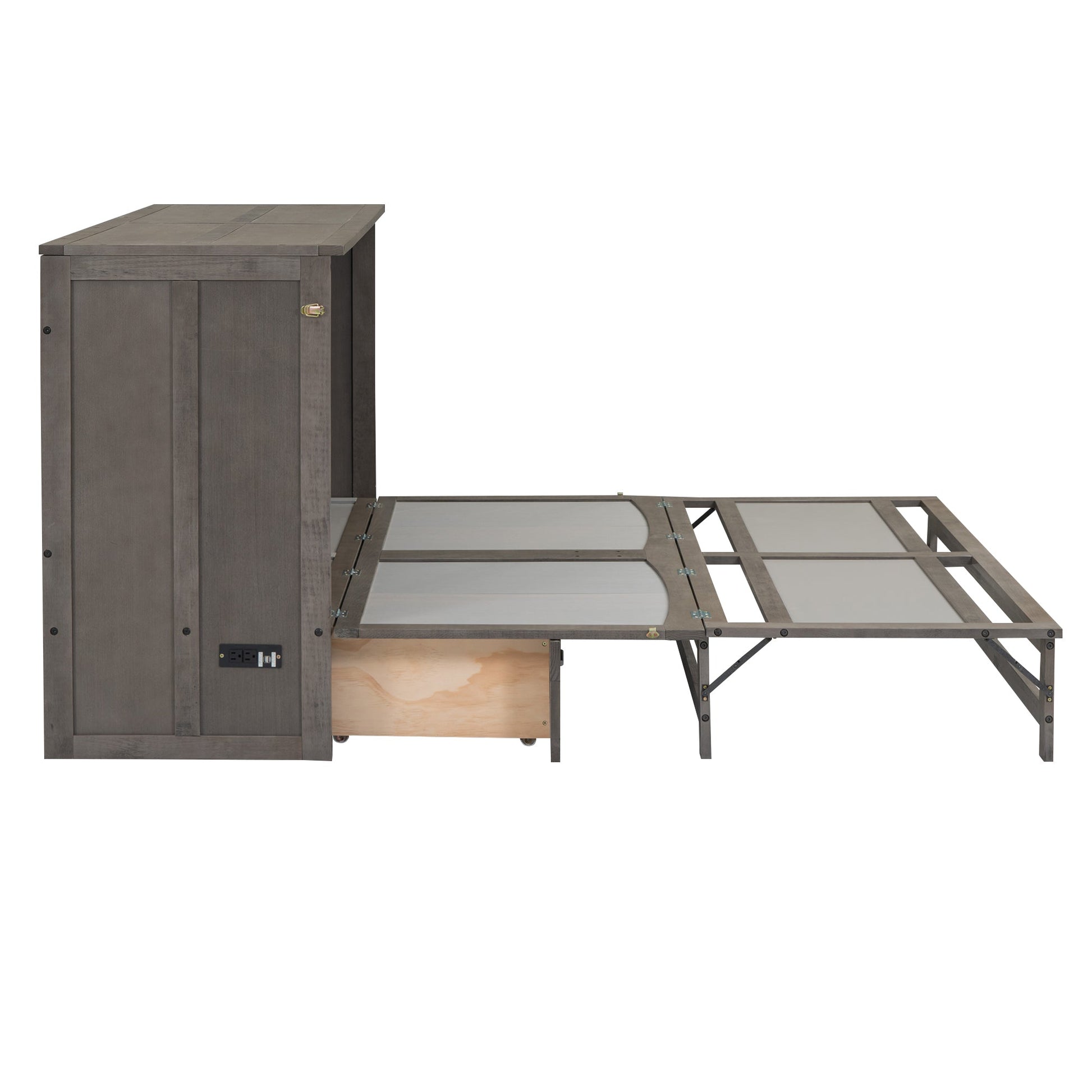 Queen Size Murphy Bed with Built-In Charging Station  Antique Grey - Korvel