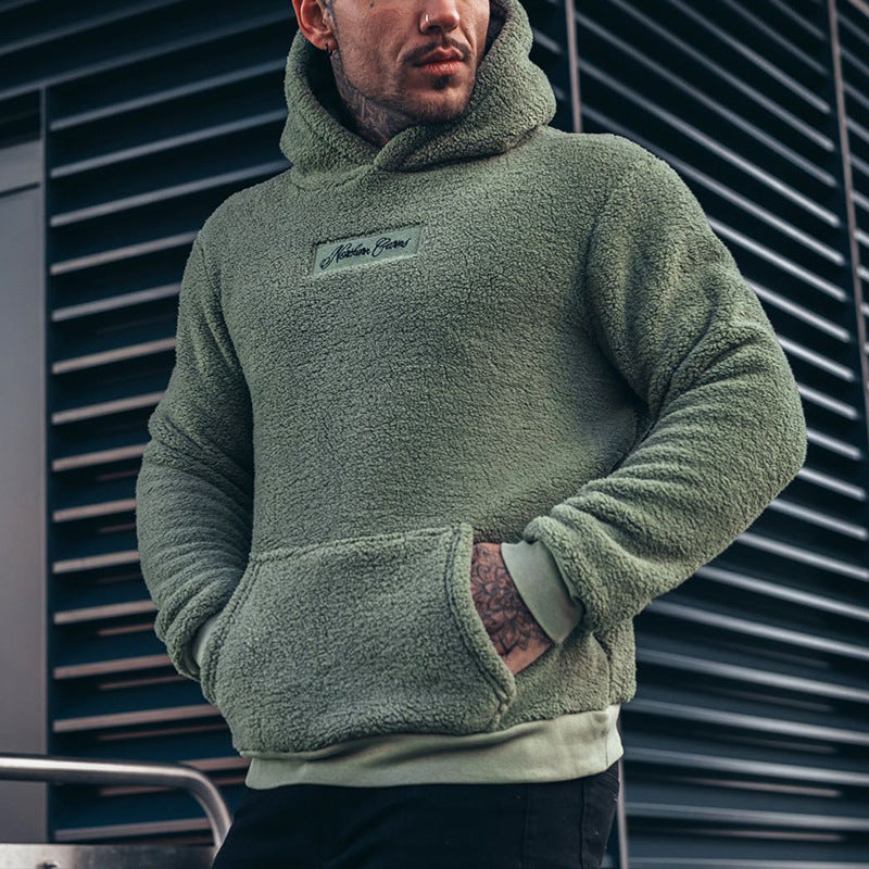 Men's Plush Long-Sleeved Hoodie with Big Pocket