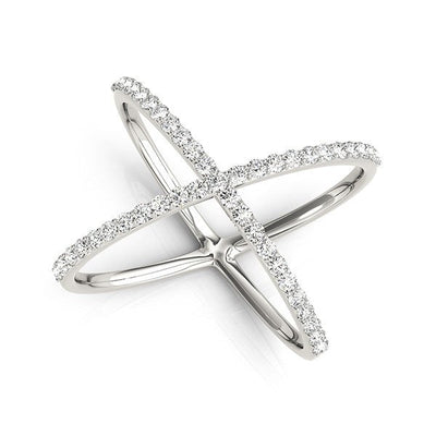 14k White Gold X Style Thin Ring with Diamonds