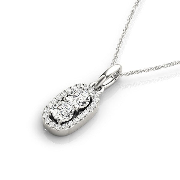 Elegant Two Stone Diamond Pendant in 14k White Gold