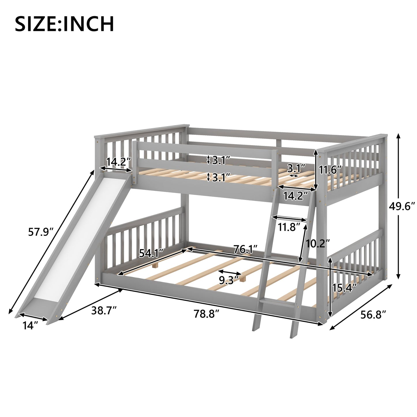 Full over Full Bunk Bed with Convertible Slide and Ladder  Gray - Korvel