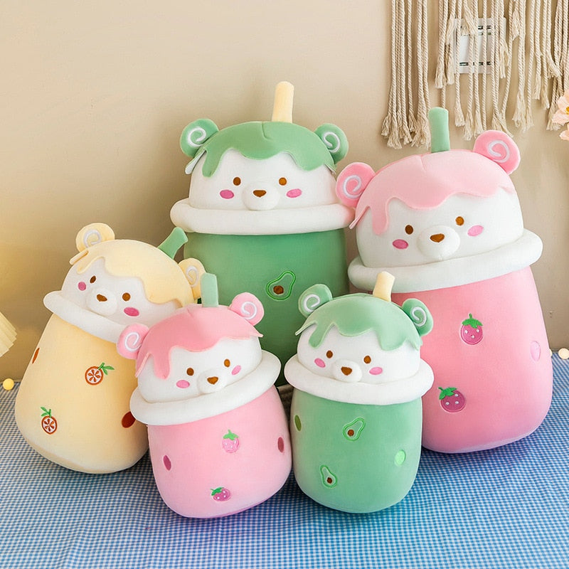 25-40cm Cute Cartoon Teddy Bear Bubble Tea Cup Shaped Pillow Plush Toys Real-life Stuffed Soft Back Cushion Funny Boba Food - Korvel