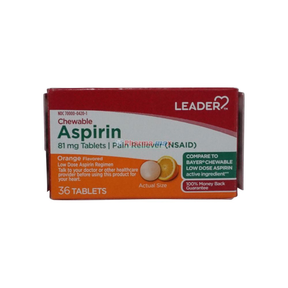 Leader™ Aspirine à faible dose (81 mg) – Saveur orange