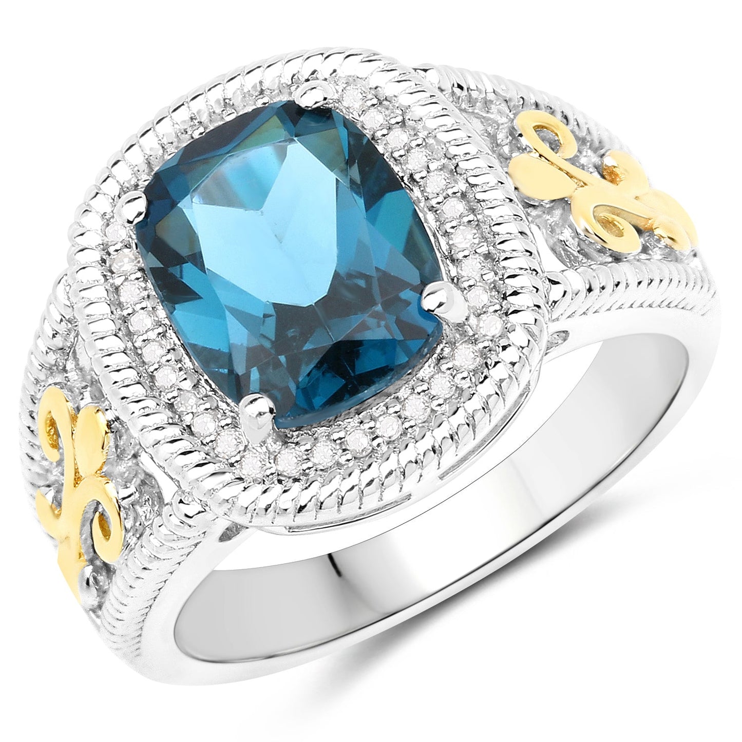 3.59 Carat London Blue Topaz & Diamond 14K Gold Ring