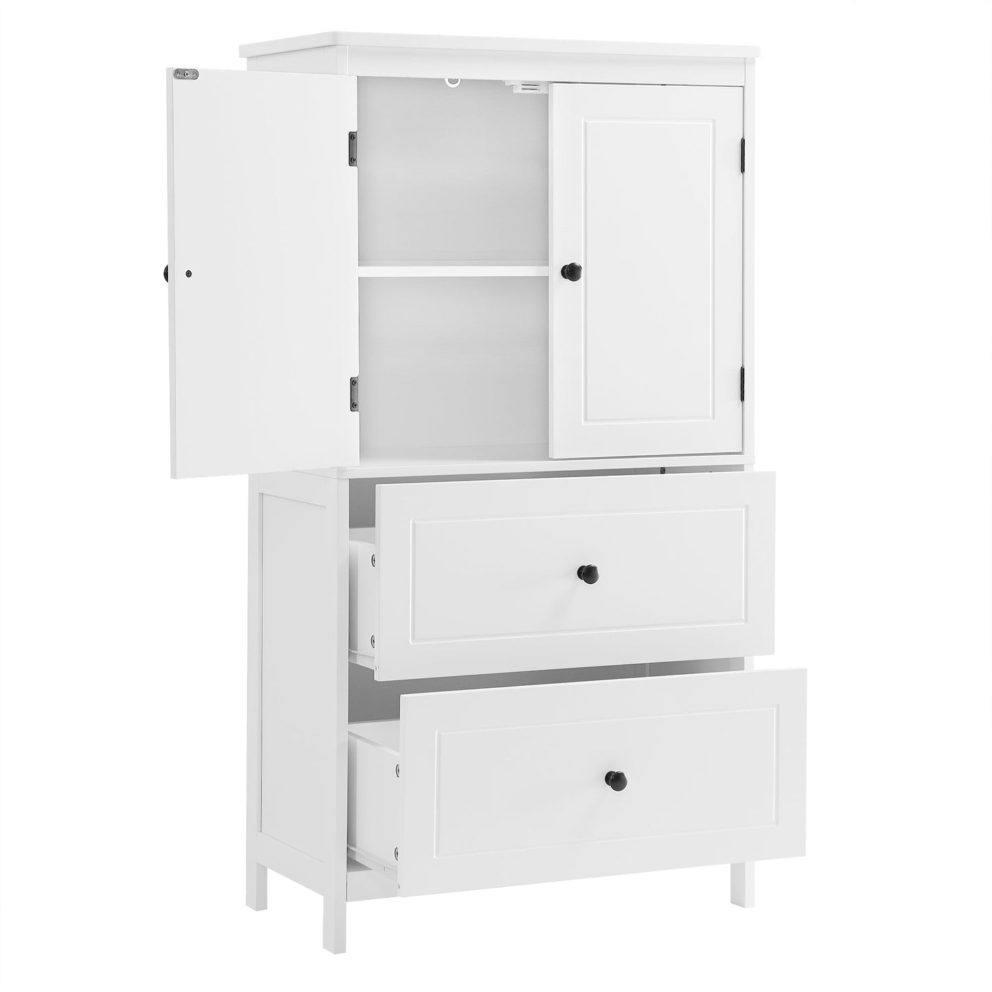 Bathroom Storage Cabinet, Cabinet with Two Doors and Drawers, Adjustable Shelf, MDF Board, White - Korvel