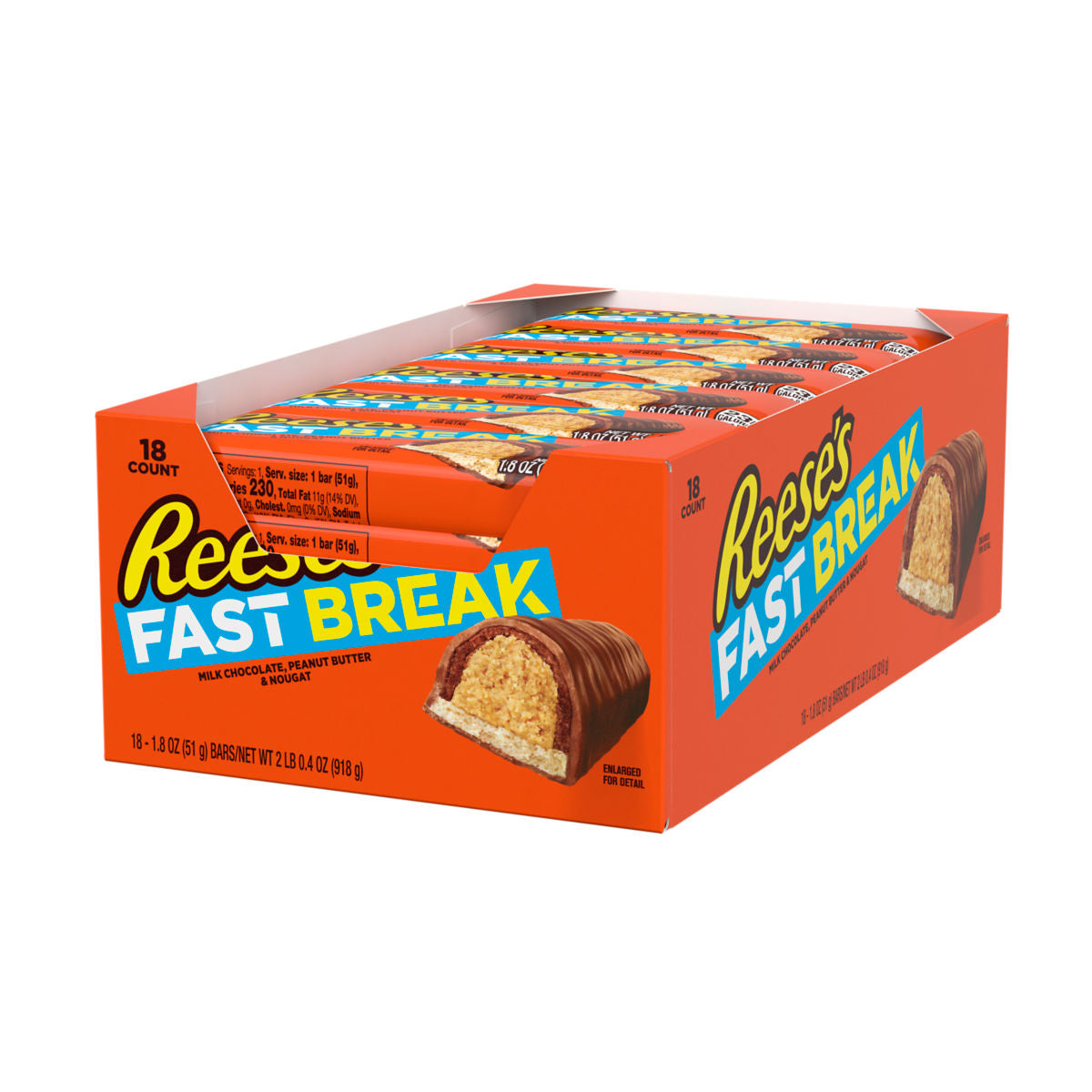 Reese's Fast Break Milk Chocolate Peanut Butter & Nougat Bars – 18ct
