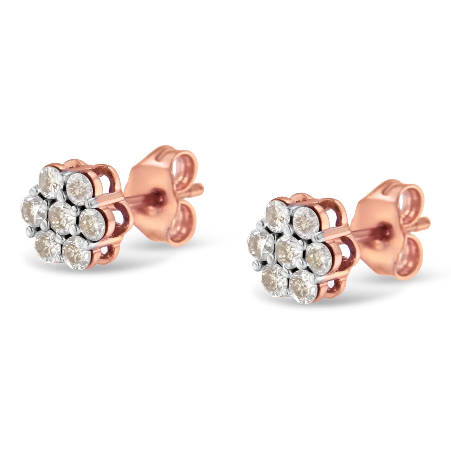 Pendientes de Stud Florales de Diamante en Oro Rosa de 10K