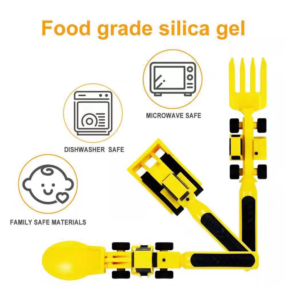 Dinneractive car bulldozer excavator fork shovel dining plate children's tableware three sets - Korvel