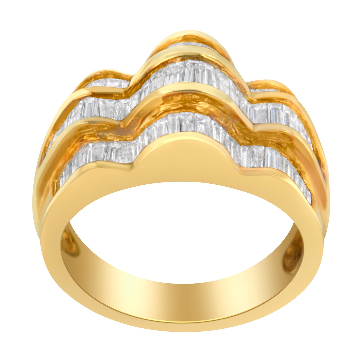 Anillo de Banda de Múltiples Filas de Diamantes de Oro Amarillo de 14KT