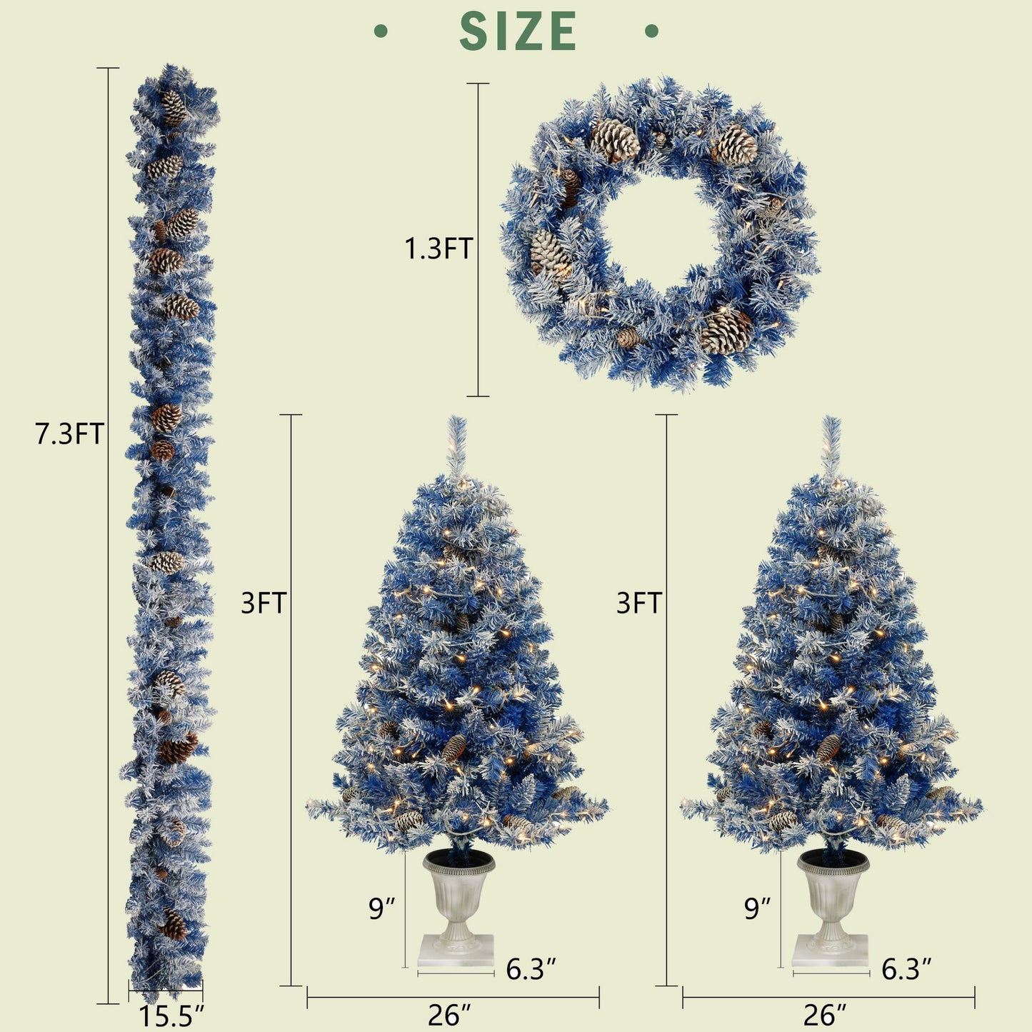 Set of 4 Premium Artificial Christmas Trees with LED Lights