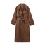 Manteau long en suède vintage à double boutonnage avec ceinture