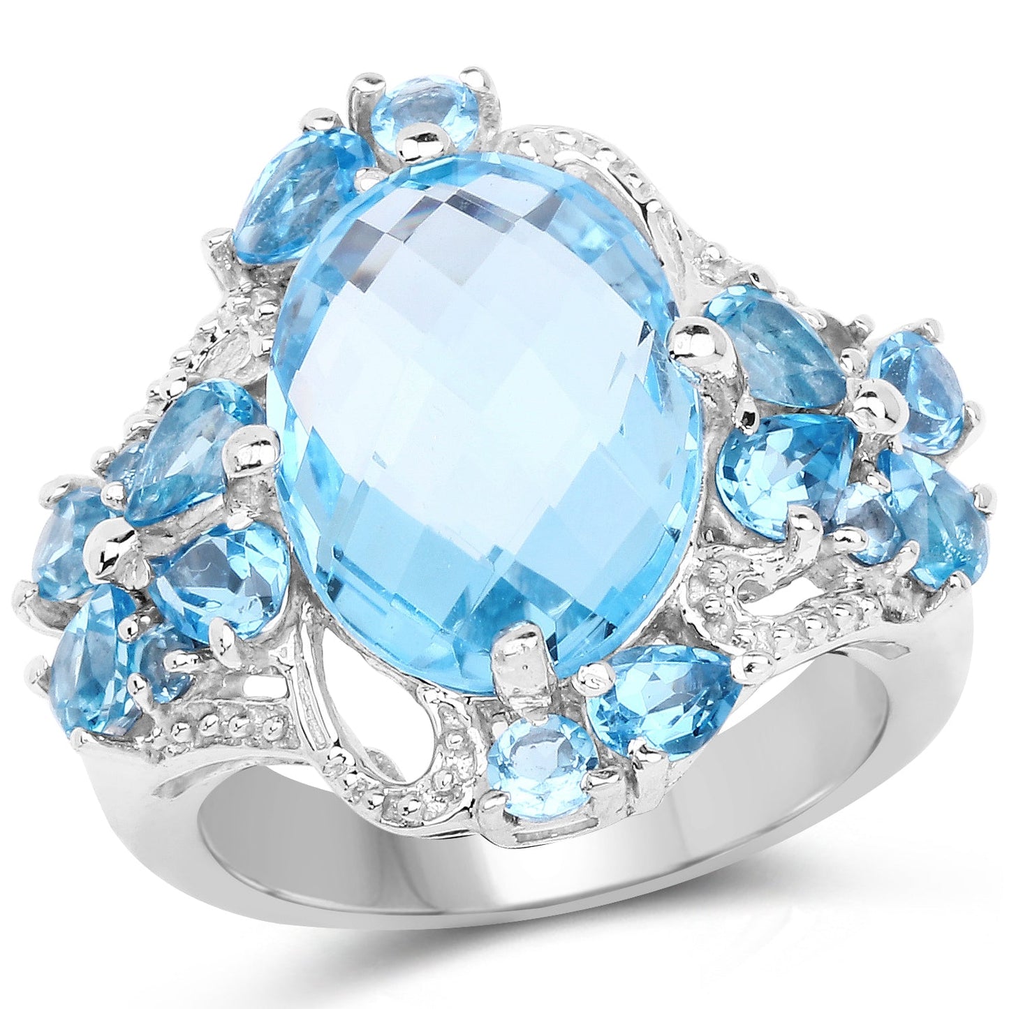 9.50 Carat Blue Topaz & Swiss Blue Topaz Sterling Silver Ring
