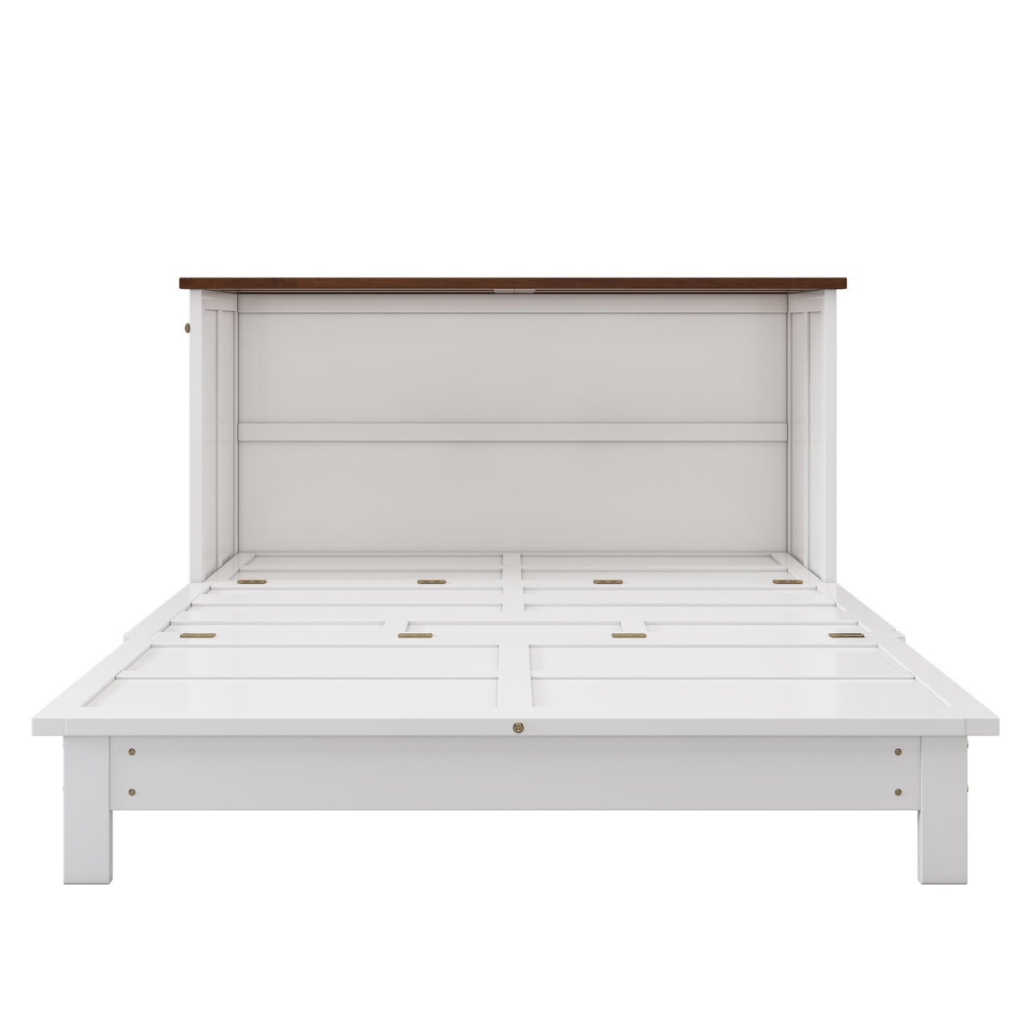 Solid Pine Murphy Bed Chest with Charging Station and Large Storage Drawer for Home Office or Small Room , Queen, White+Walnut - Korvel