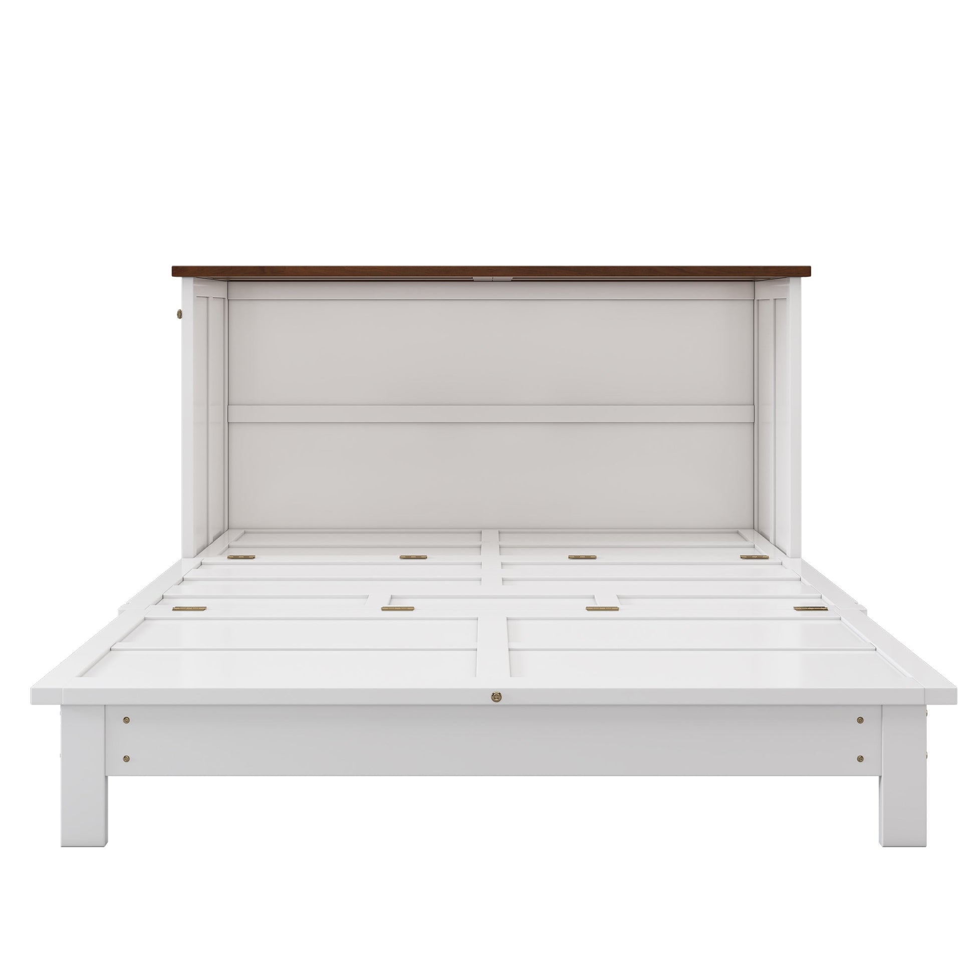 Solid Pine Murphy Bed Chest with Charging Station and Large Storage Drawer for Home Office or Small Room , Queen, White+Walnut - Korvel