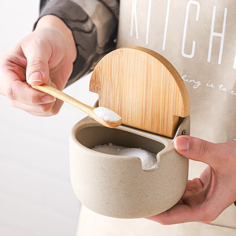 Japanese Ceramic Seasoning Jar Set with Bamboo Lid