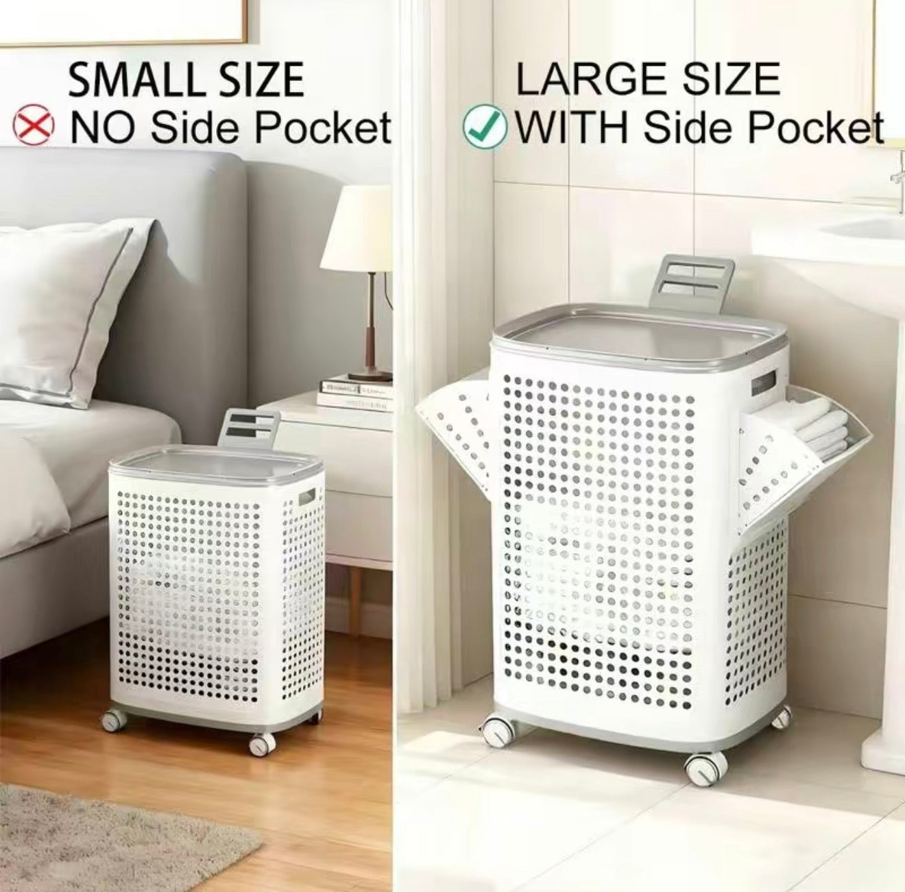 RollEase Modern Laundry Hamper with Wheels