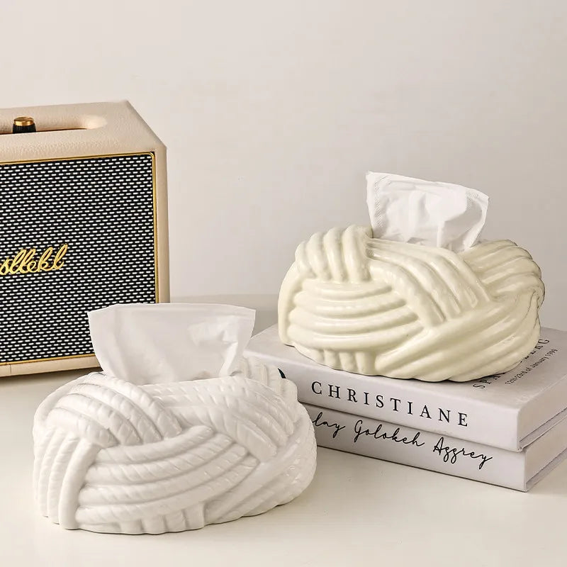 Ceramic Tissue Box Silver Twine Grain Napkin Carton Toilet Paper Holder Napkin Dispenser Holder Home Decoraction Organizers - Korvel