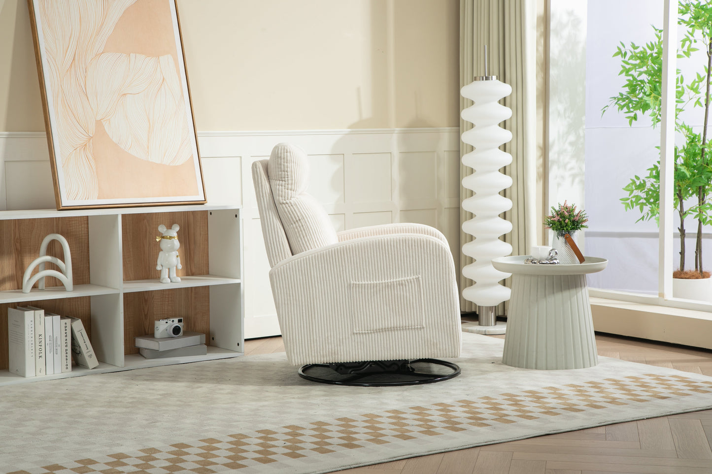 Silla mecedora giratoria tapizada JiaDa en beige