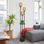 Boho Floor Lamp with Shelves 3-Lights Farmhouse Tall Floor Lamp with ON/OFF Foot Switch Rustic Standing Lamp with Rattan Shades - Korvel