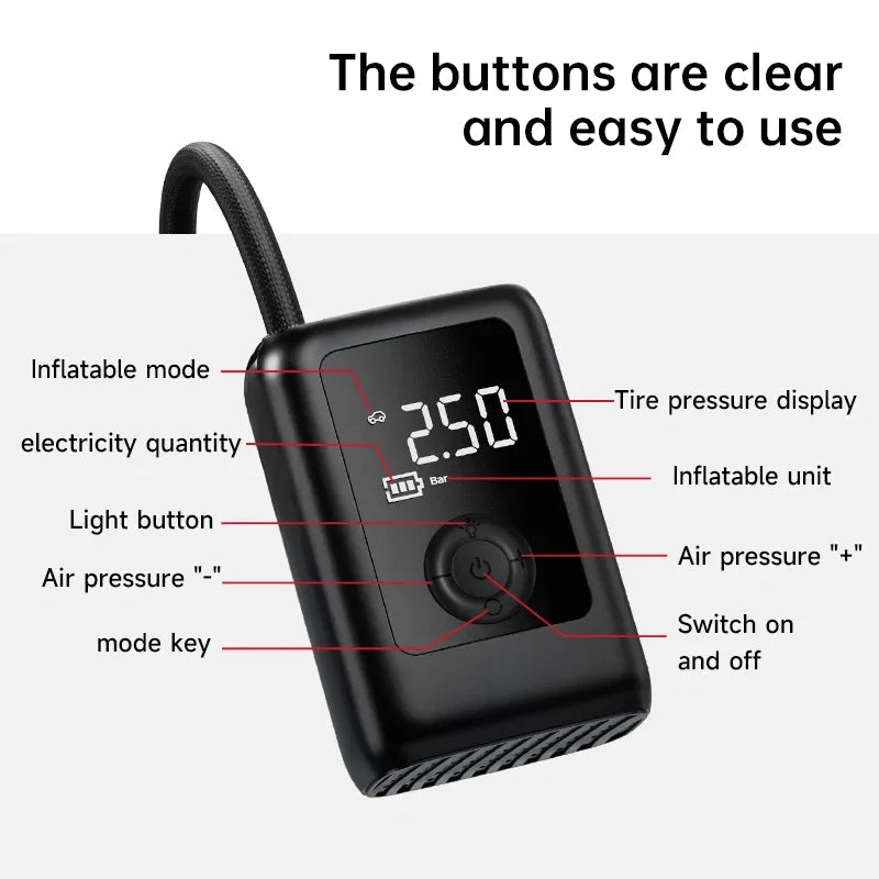 150PSI Rechargeable Electric Tire Pump with Light & LCD: for cars, bikes - Korvel