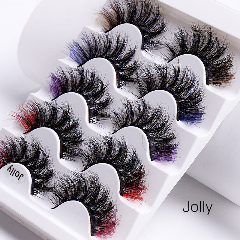 5 Pairs Of Colorful Fried False Eyelashes Multi Layer Thick Cross Mink Like Eyelashes - Korvel