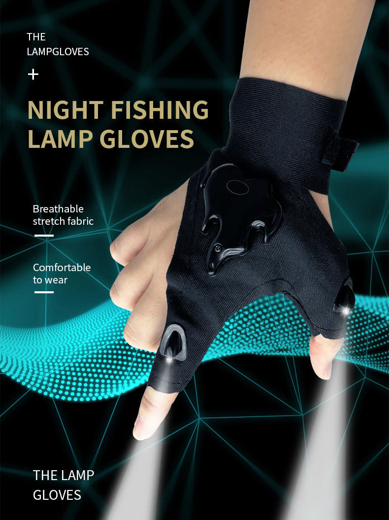 LED rechargeable fishing gloves with high elasticity, anti slip repair, lighting, luminous finger cots - Korvel